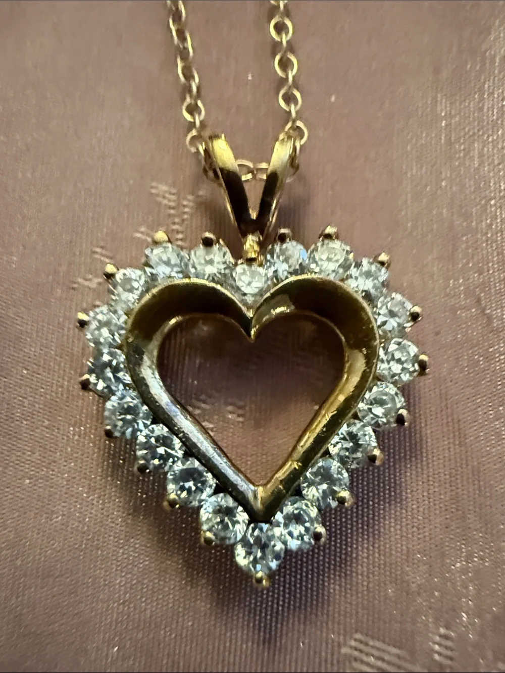 Gold Heart Pendant Necklace with Clear Stones - Women Jewelry